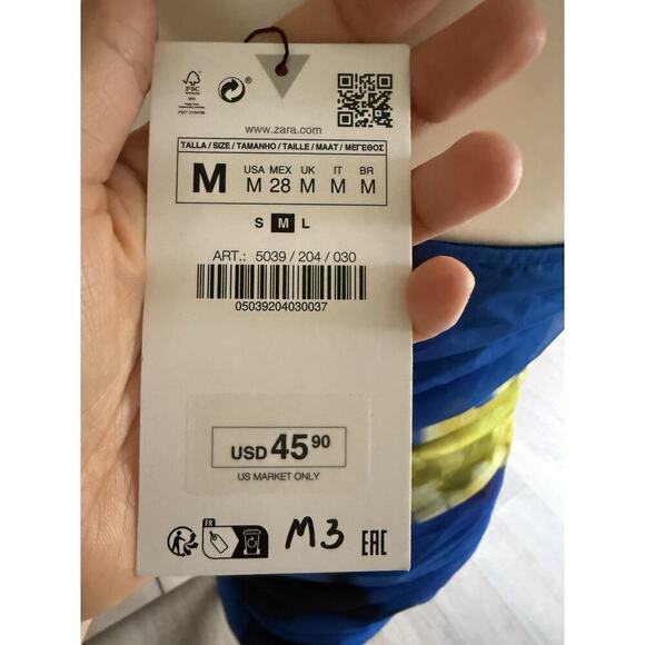 Zara Mesh Strapless Blue Black Yellow Floral Print Maxi Dress Size M NWT #3 - Picture 5 of 5